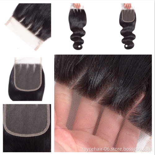 10A Grade 100% Peruvian Virgin Human Hair Body Wave Free Three Parting Transparent HD Thin Lace Front Closure